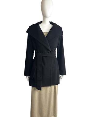 Braetan Black Wool Blend Belted Shawl Collar Wrap Coat Size 4
